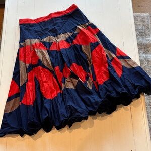 Milly Navy, Red & Tan Floral Circle Skirt